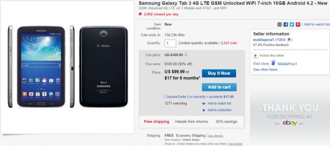 Fotografía - [Offre Alerte] 7 pouces Samsung Galaxy Tab 3 LTE (Unlocked) Pour 99 $ sur eBay
